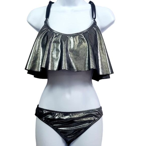 NWT Oreageous Silver 2 piece Swim Suit Size L and XL - Picture 1 of 7